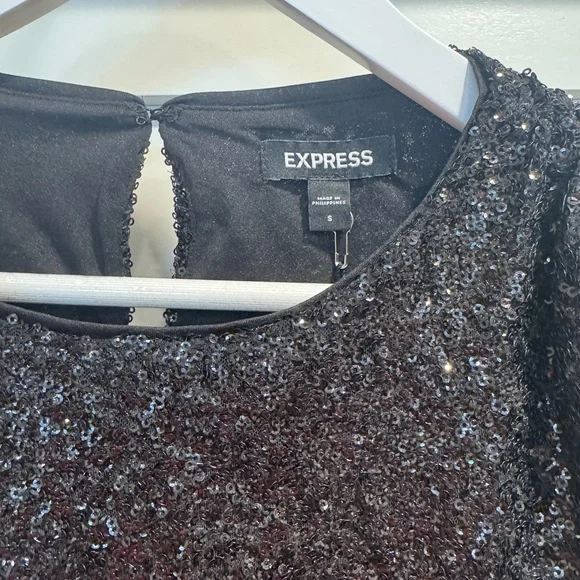 Endless Rose Sequin Shoulder Pad Top Black Women's S NWT - Picture 3 of 7